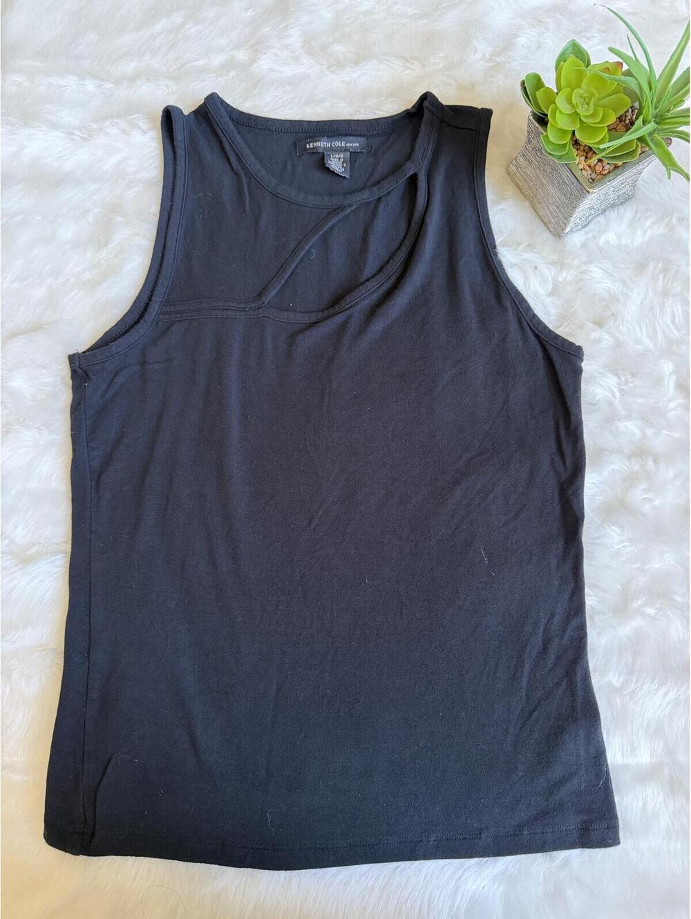 Kenneth Cole New York Black Layered Neck Tank Top Size L